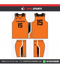 VIKINGS ORANGE BLACK  BASKETBALL UNIFORMS