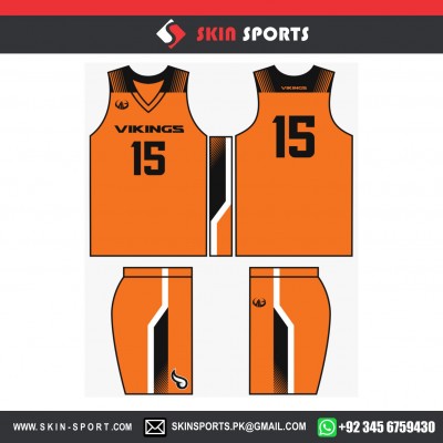 VIKINGS ORANGE BLACK  BASKETBALL UNIFORMS