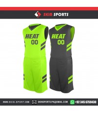 HEAT FLORESCENT GREEN REVERS  BASKETBALL UNIFORMS