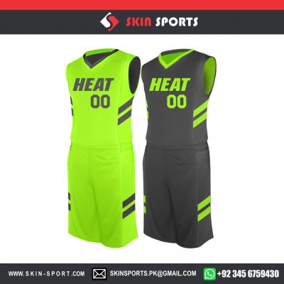 HEAT FLORESCENT GREEN REVERS  BASKETBALL UNIFORMS