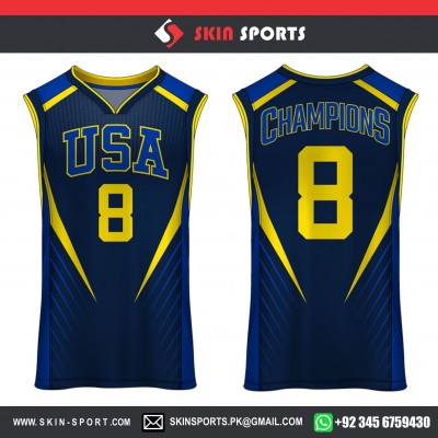 USA CHAMPIONS NAVY DOTS WITH STRIPES BASKETBALL UNIFORMS 