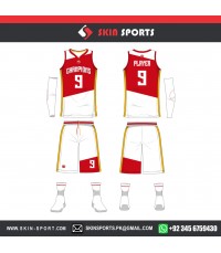 CHAMPIONS RED WHITE FULL SET WITH SLEEVES  BASKETBALL UNIFORMS