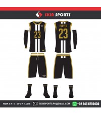 BLACK GOLD FULL SET WITH SLEEVES  BASKETBALL UNIFORMS