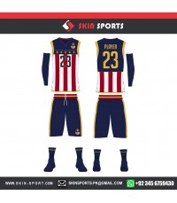 FLAG SHAPED NAVY FULL SET WITH SLEEVES  BASKETBALL UNIFORMS