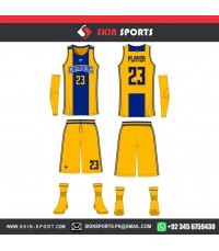 CHAMPIONS GOLDEN YELLOW  FULL SET WITH SLEEVES  BASKETBALL UNIFORMS