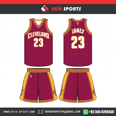 CLEVELAND MAROON YELLOW  BASKETBALL UNIFORMS