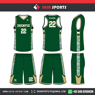 DREMFOX DARK GREEN   BASKETBALL UNIFORMS