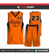 GIRLSPREP BLACK ORANGE   BASKETBALL UNIFORMS