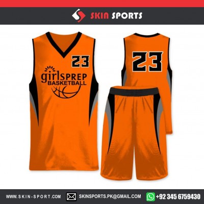 GIRLSPREP BLACK ORANGE   BASKETBALL UNIFORMS