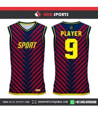 RED THUNDER WITH ROYAL DOTS   BASKETBALL UNIFORMS