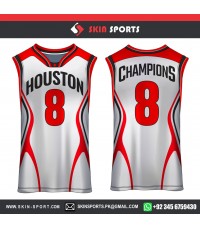 HOUSTON WHITE SHAPED RED   BASKETBALL UNIFORMS