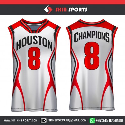 HOUSTON WHITE SHAPED RED   BASKETBALL UNIFORMS