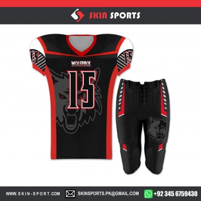 WOLFPACK BLACK RED AMERICAN FOOTBALL UNIFORMS 