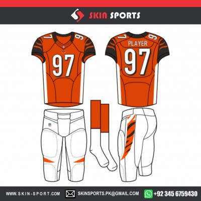 WHITE BLACK ORANGE  AMERICAN FOOTBALL UNIFORMS 