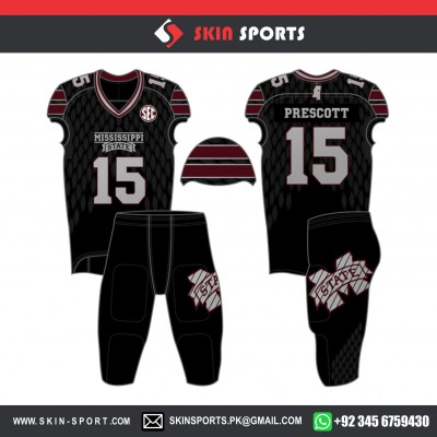 MISSISSIPPI STATE BLACK DARK GREY  AMERICAN FOOTBALL UNIFORMS 