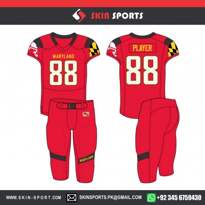 MARYLAND RED GREY AMERICAN FOOTBALL UNIFORMS 