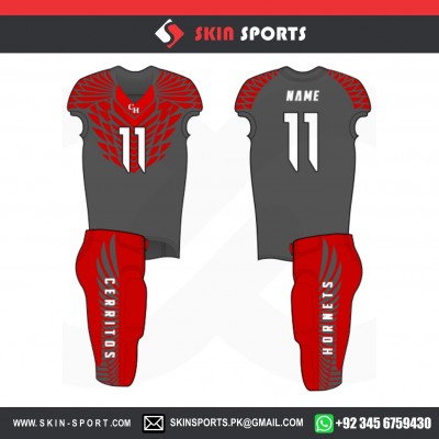 CERRITOS RED GREY AMERICAN FOOTBALL UNIFORMS 