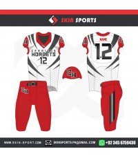 CERRITOS HORNETS WHITE RED HOMEY COMB AMERICAN FOOTBALL UNIFORMS 