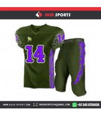 DARK GREEN WITH PURPLE LINES  AMERICAN FOOTBALL UNIFORMS